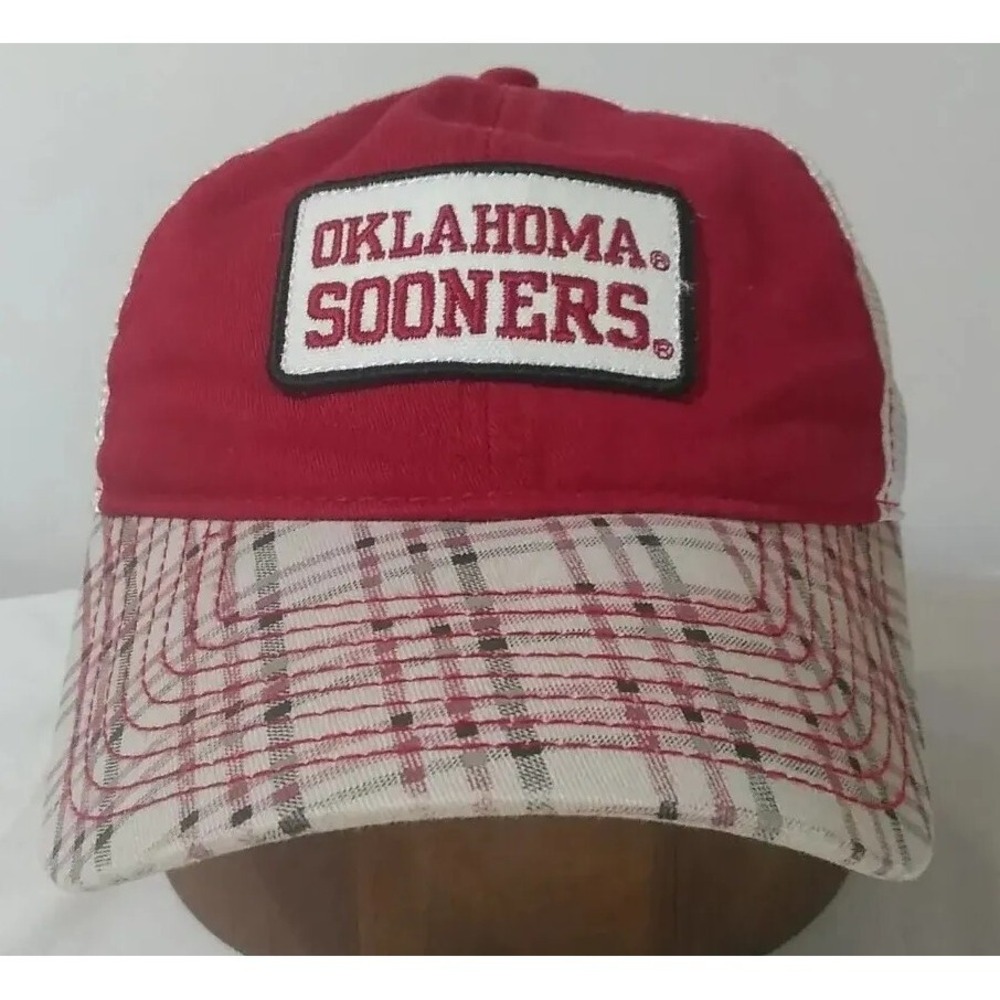 Oklahoma Sooners OU Mesh Strap Back Cap Hat NCAA Signature Red Plaid‎ Unworn